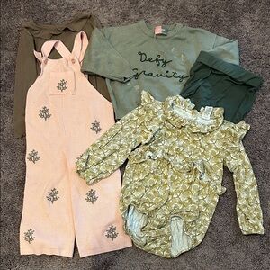 Toddler girls 2T Kate Quinn bamboo bodysuit, wicked sweater and overalls bundle
